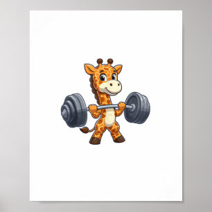 Póster Jirafa de dibujos animados linda levantando pesas