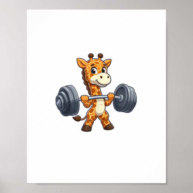 Póster Jirafa de dibujos animados linda levantando pesas  (Frente)