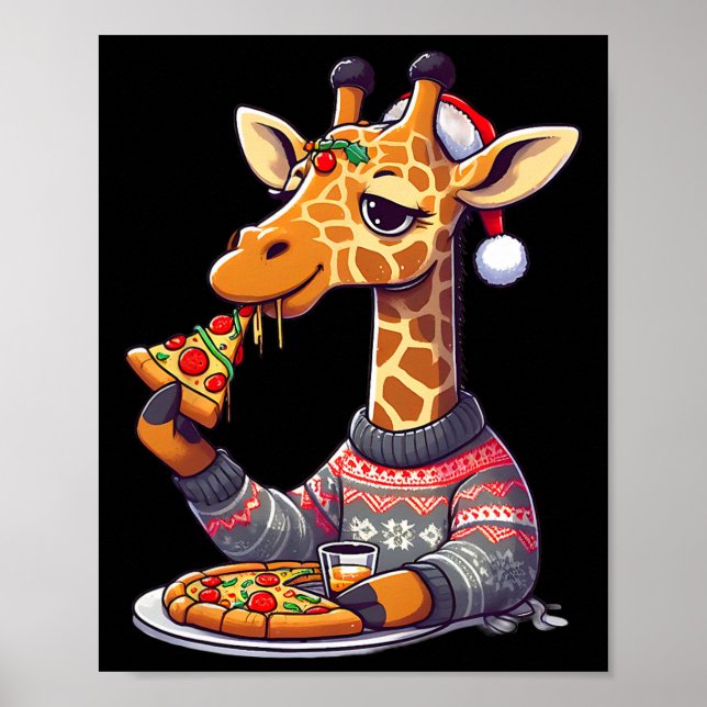 Póster Jirafa de Pizza de Navidad (Frente)