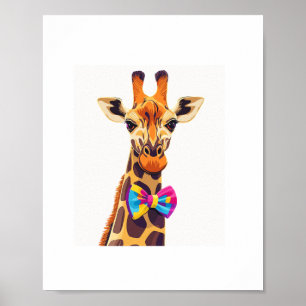 Póster Jirafa Divertida Con Corbatín Humor Animal  