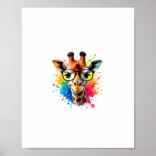 Póster Jirafa Divertida con Gafas _ Salpicaduras de Pintu