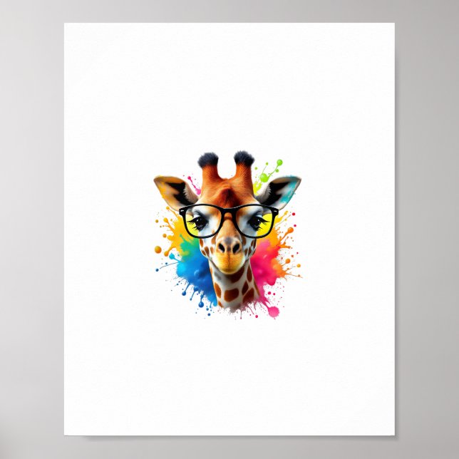 Póster Jirafa Divertida con Gafas _ Salpicaduras de Pintu (Frente)