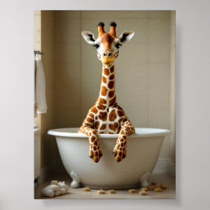 Póster Jirafa divertida en el baño
