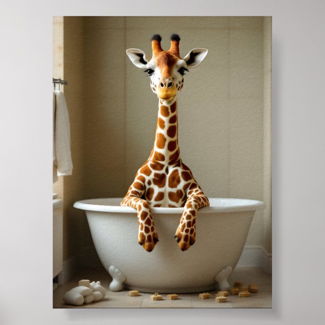 Póster Jirafa divertida en el baño (Frente)