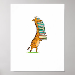 Póster Jirafa Divertida Leyendo Libros Me Encanta Mi Bibl