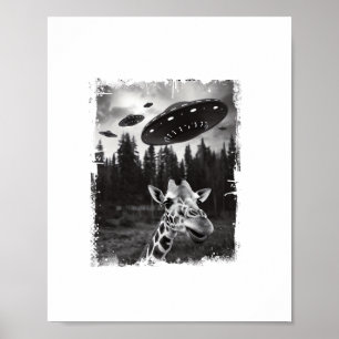 Póster Jirafa divertida OVNI zoo animal raro meme gráfico
