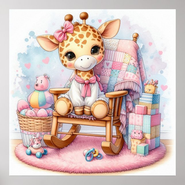 Póster Jirafa en una silla mecedora niña (Frente)