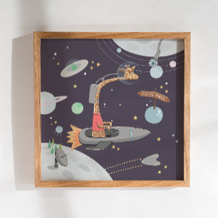 Póster Jirafa espacial para niño. Guardería de animales p