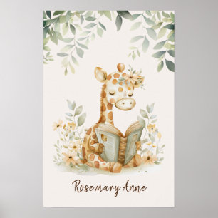 Póster Jirafa Leyendo Libros Guardería Animal del Jungle