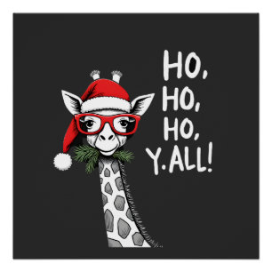 Póster Jirafa Linda Con Sombrero De Santa Feliz Navidad J