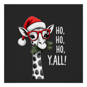 Póster Jirafa Linda Con Sombrero De Santa Feliz Navidad J