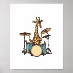 Póster Jirafa Linda Tocando Batería Jirafas Baterista Mús