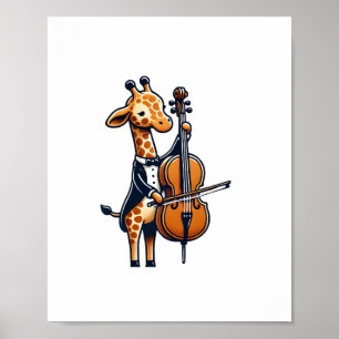 Póster Jirafa Linda Tocando Cello Jirafas Músico Música