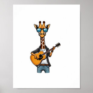 Póster Jirafa Linda Tocando Guitarra Jirafas Músico Músic