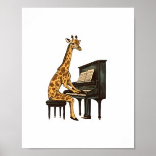 Póster Jirafa Linda Tocando Piano Jirafas Músico Música