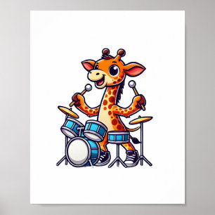 Póster Jirafa Linda Tocando Tambores Jirafas Baterista Mú