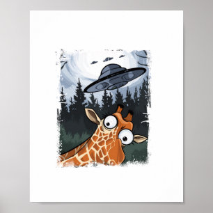 Póster Jirafa OVNI divertido zoo animal meme gráfico raro