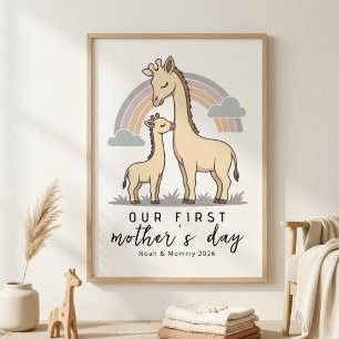 Póster Jirafa Pastel Mamá Bebé Primer Día de la Madre Gua