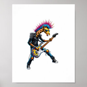 Póster Jirafa Punk Divertida, Jirafa Goth Rock'n Roll, Gu