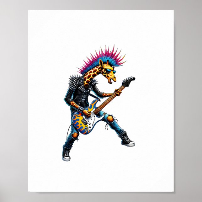 Póster Jirafa Punk Divertida, Jirafa Goth Rock'n Roll, Gu (Frente)