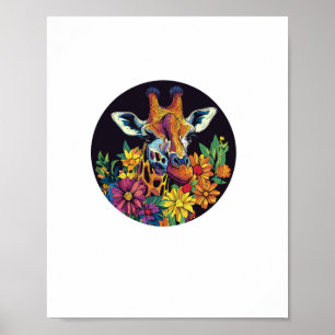 Póster Jirafa Rodeada De Flores Vibrantes  _1