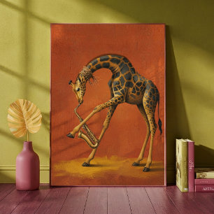 Póster Jirafa Surrealista Tocando Saxofón Musical