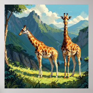 Póster jirafas amistosas en la pintura salvaje