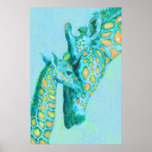 Póster jirafas de agua y melocotón