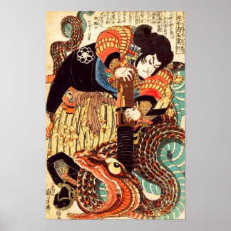 Póster Jiraiya y el Bella Artes japonés Snake Kuniyoshi
