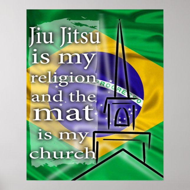 Póster Jiu Jitsu es mi religión poster de la bandera bras (Frente)