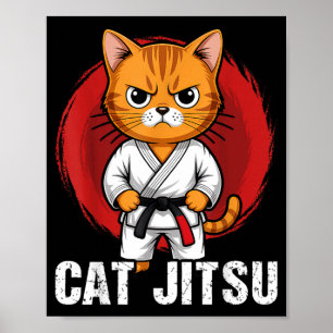 Póster Jiu Jitsu Kawaii gato Divertido BJJ o Grappling de