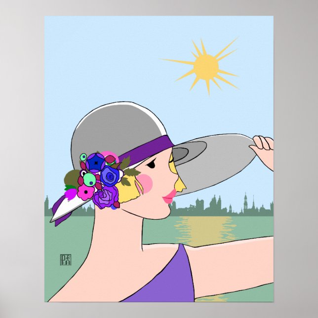 Póster Joanne - Art Deco Portrait in Purple & Blue (Frente)