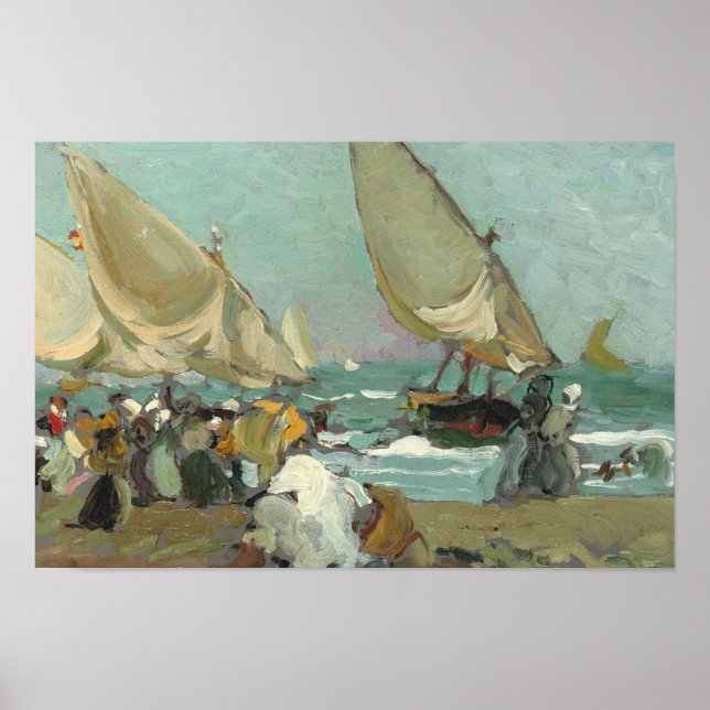 Póster Joaquin Sorolla - Barcos en la playa de Valencia (Frente)