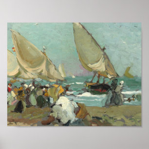 Póster Joaquin Sorolla - Boats on the beach of Valencia