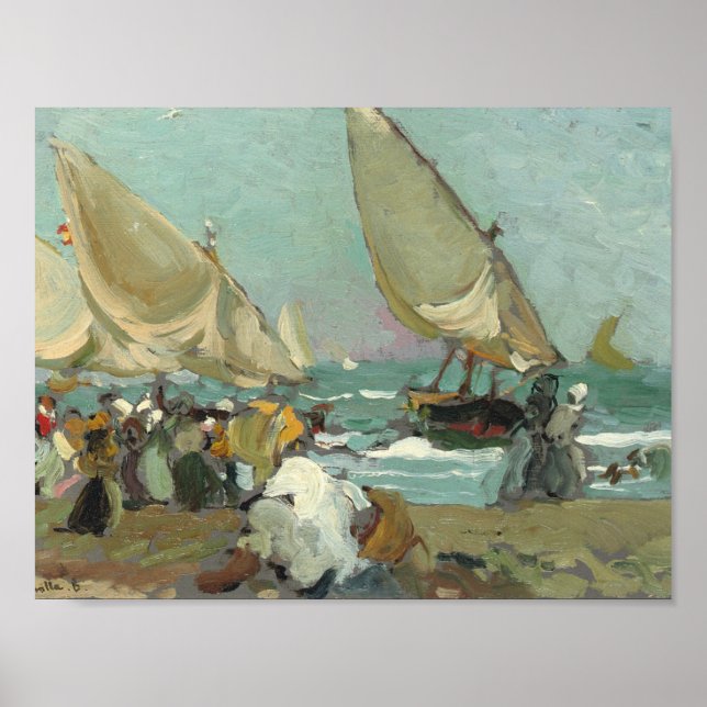 Póster Joaquin Sorolla - Boats on the beach of Valencia (Frente)