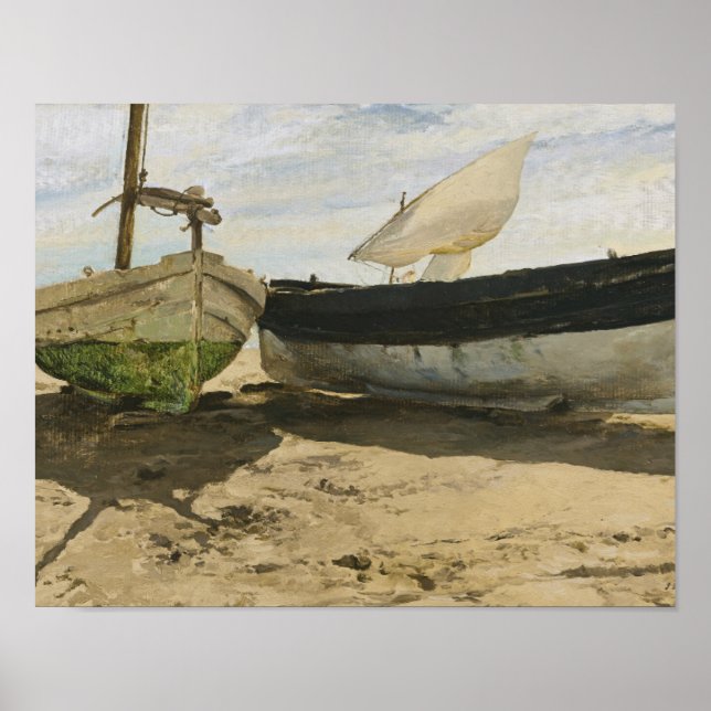 Póster Joaquin Sorolla - Fishing boats on the beach (Frente)