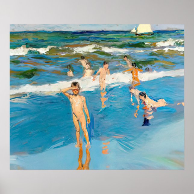 Póster Joaquín Sorolla los niños en el mar playa (Frente)