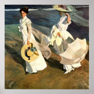 Póster Joaquín Sorolla y Bastida Caminan En La Playa