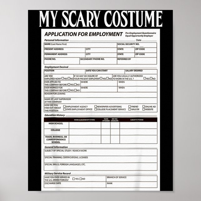 Póster Job Application Funny Y Halloween Costume Trick Or (Frente)