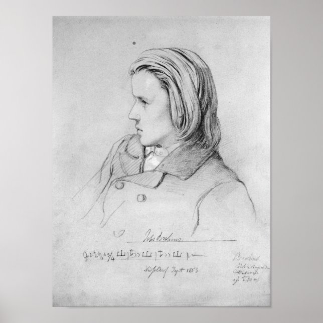 Póster Johannes Brahms, de 20 años, 1853 (Frente)