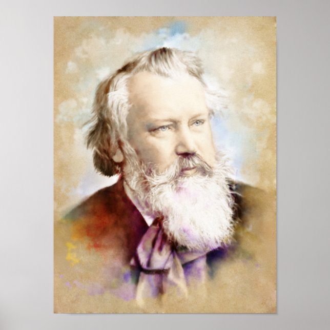 Póster Johannes Brahms Portrait im Aquarell Style (Frente)