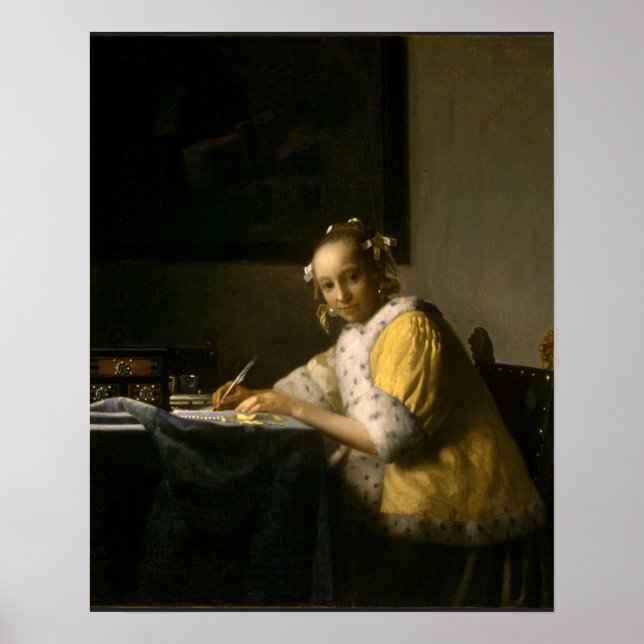 Póster Johannes Vermeer, A Lady Writing a Letter (Frente)