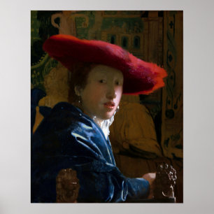 Póster Johannes Vermeer - Chica con un Gorra rojo