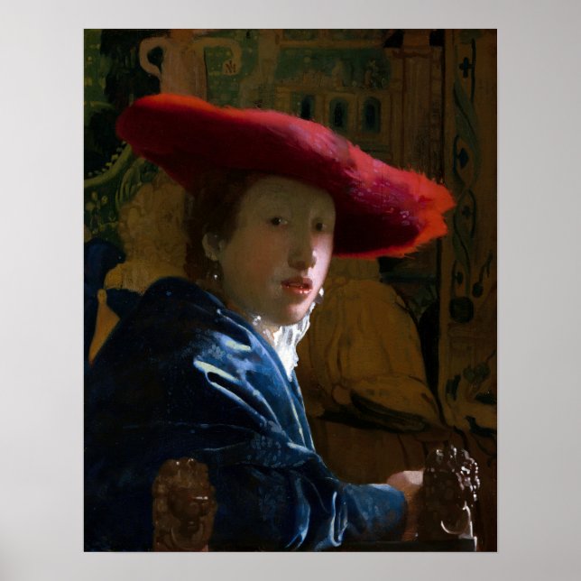 Póster Johannes Vermeer - Chica con un Gorra rojo (Frente)