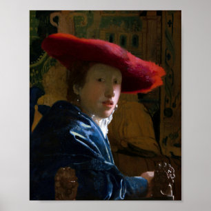 Póster Johannes Vermeer - Chica con un Gorra rojo