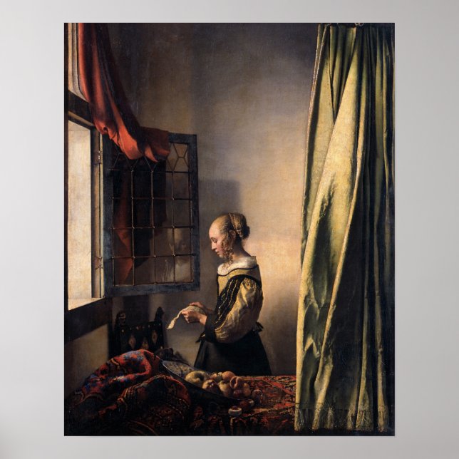 Póster Johannes Vermeer, Chica leyendo una carta (Frente)