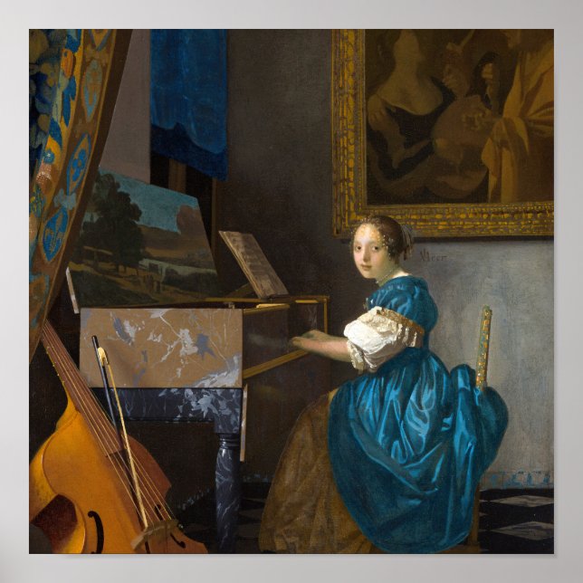 Póster Johannes Vermeer - Dama sentada ante una espineta (Frente)
