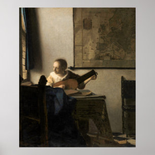 Póster Johannes Vermeer - Joven mujer con un laúd