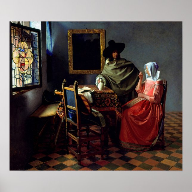 Póster Johannes Vermeer - La copa de vino (Frente)