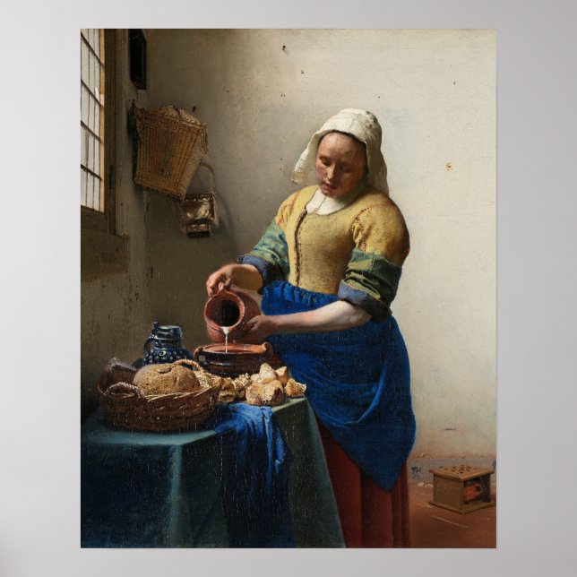 Póster Johannes Vermeer, La Milkmaid (Frente)